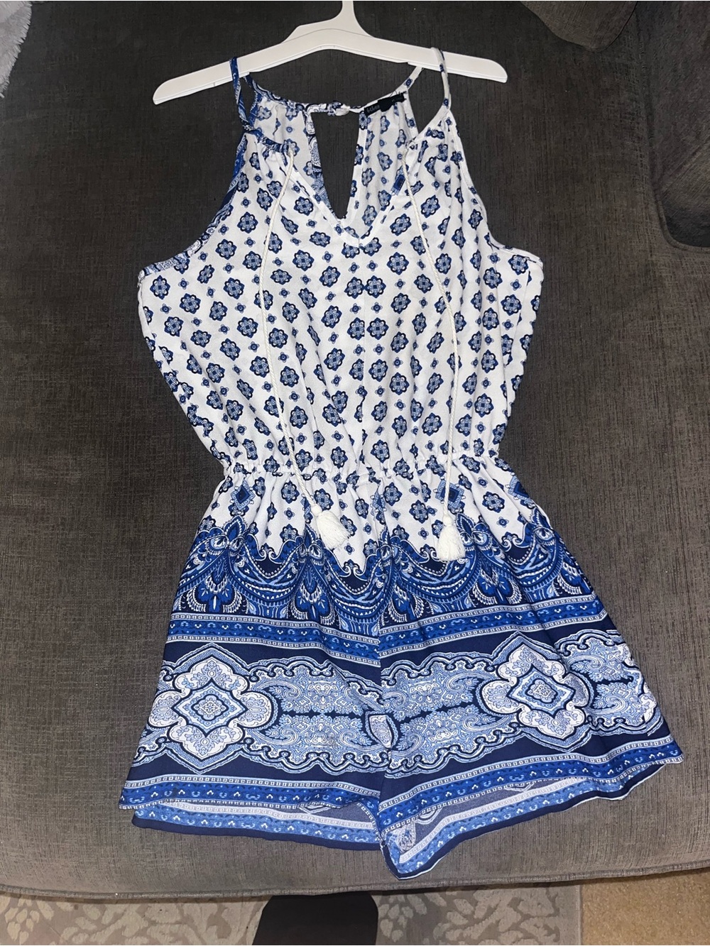BeBop White and Blue Paisley Halter Romper